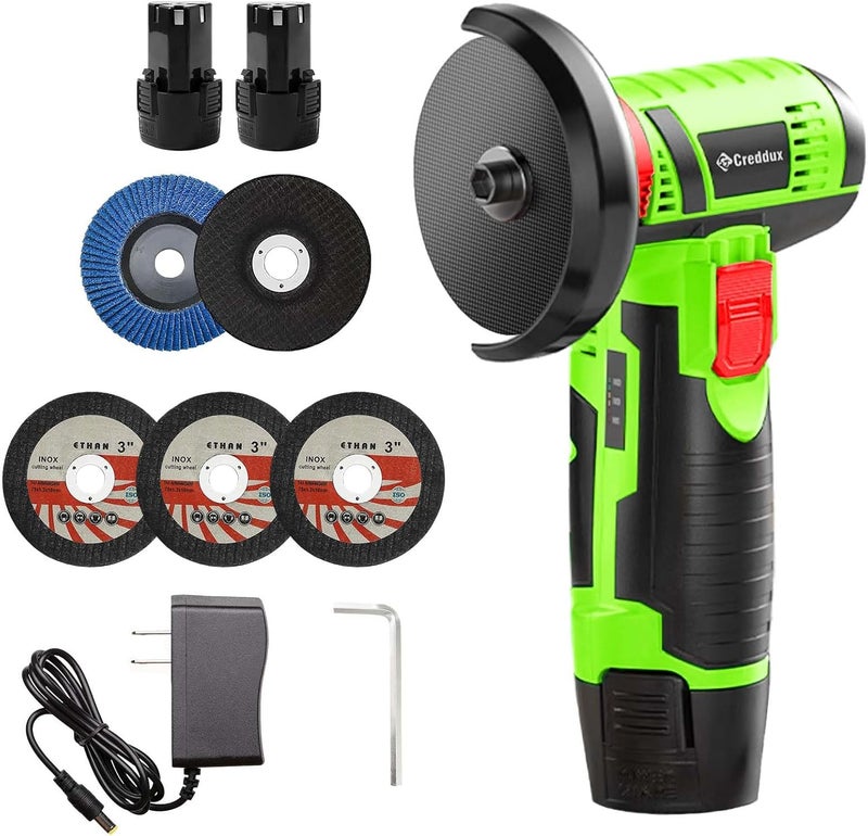 Creddux Cordless Angle Grinder, 3 Inch Mini Angle Grinder Tool With 2pcs 16.8V 2000mAh Batteries and 5 Grinding Wheel,19500rpm Metal Grinders for Cutting, Grinding and Polishing Emerald Green - Image 1